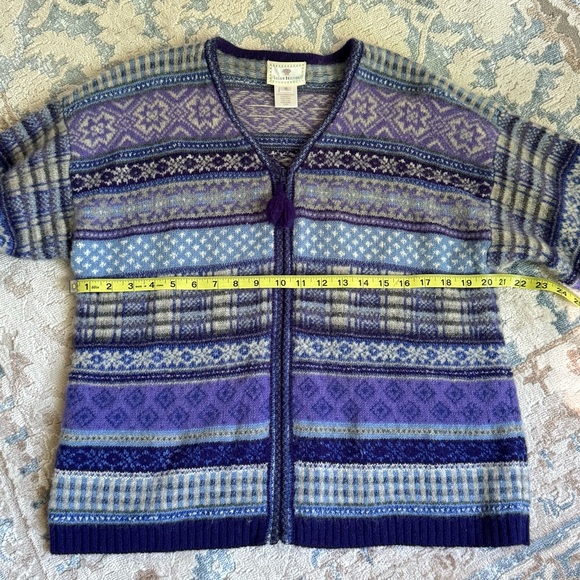 Susan Bristol Wool Cardigan Sweater Purple Multi V-Neck Zip Long Sleeve Size XL - Picture 4 of 9